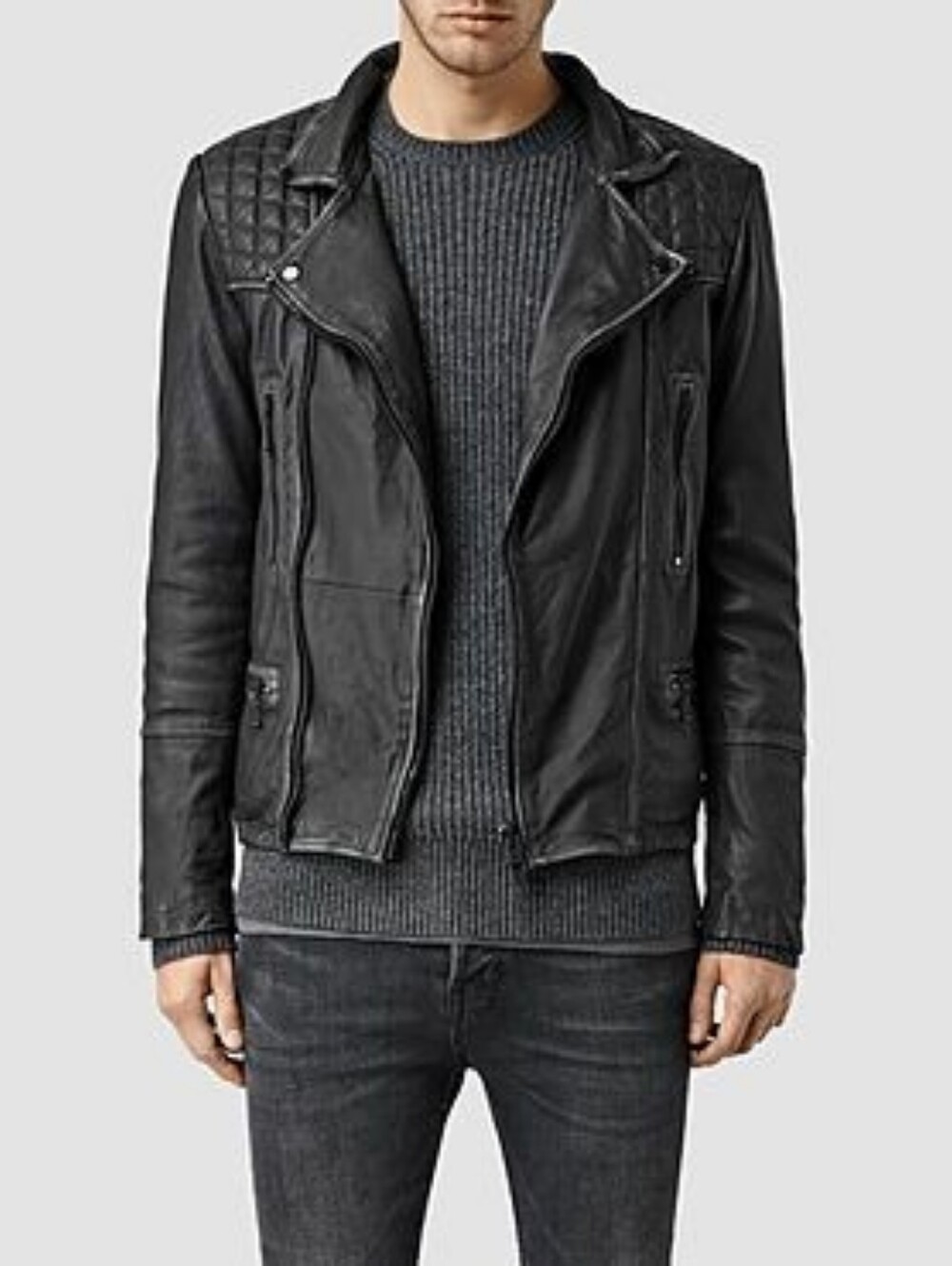 All Saints Distressed Cargo Leather Motorcycle Jacket
